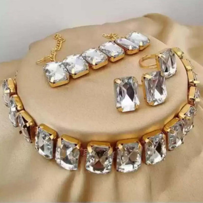 AMHRIK IMITATION Crystal Gold-plated White Jewellery Set(Pack of 1)