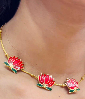 sashtika fashions Brass, Copper, Alloy Gold-plated Red Jewellery Set(Pack of 1)