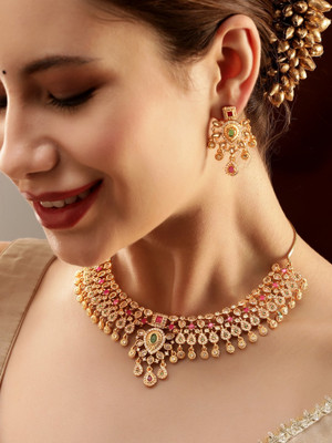 RUBANS Brass Gold, Multicolor Jewellery Set(Pack of 3)