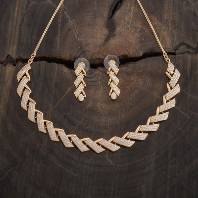 Kushal's Fashion Jewellery Copper Gold-plated White Jewellery Set(Pack of 3)