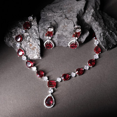 Laali Alloy Silver Ruby Red Jewellery Set(Pack of 2)