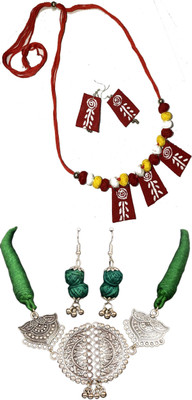 HOUSE OFF COMMON Oxidised Silver Red, Multicolor Jewellery Set(Pack of 2)