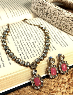 JN Handicraft Alloy Copper Pink Jewellery Set(Pack of 1)