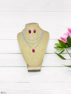 V.V. Sons Alloy Sterling Silver Red, Silver Jewellery Set(Pack of 3)