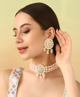 Priyaasi Brass Gold-plated Pink Jewellery Set(Pack of 3)