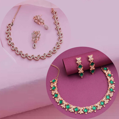 Alasca Brass Gold-plated Gold, Green Jewellery Set(Pack of 2)