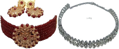 JMBW INTERNATIONAL Alloy Maroon, Silver Jewellery Set(Pack of 2)