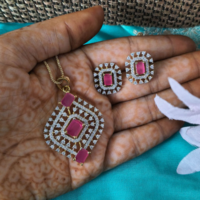 kaamil Brass Ruby Red, Silver Jewellery Set(Pack of 1)