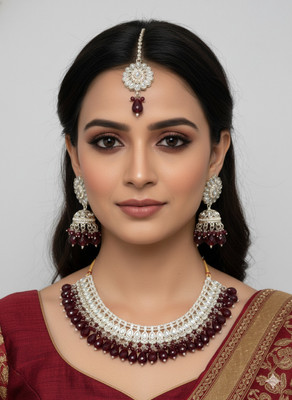 Matteo Bianchi Stone, Crystal, Dori, Alloy Gold-plated Maroon Jewellery Set(Pack of 3)