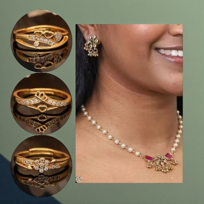 REEWAZIMPERIAL Brass Gold-plated Red, White, Gold Jewellery Set(Pack of 4)