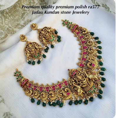 house of common Alloy Gold-plated Gold, Green, Pink Jewellery Set(Pack of 1)