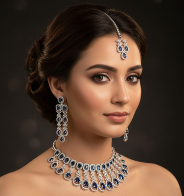 TAARIKAJEWEL Alloy Rhodium Blue Jewellery Set(Pack of 4)