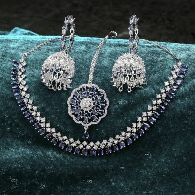 ZENEME Silver Gold-plated Blue Jewellery Set(Pack of 1)