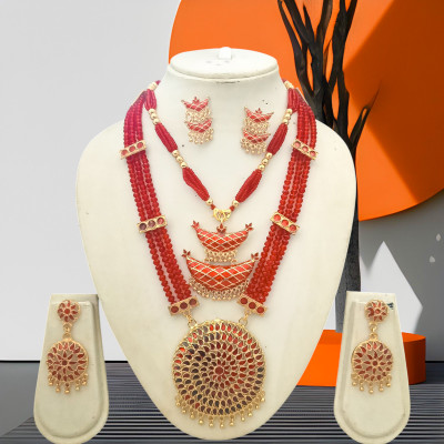 PC DEALER Copper Gold-plated Red Jewellery Set(Pack of 2)