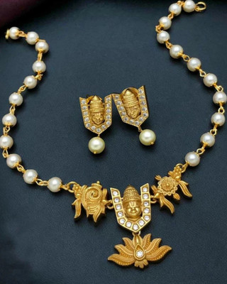 YIMBLI Traditional Wedding Wear Necklace/Jewellery Set For Women and Girls Gold-plated Plated Brass Necklace Set