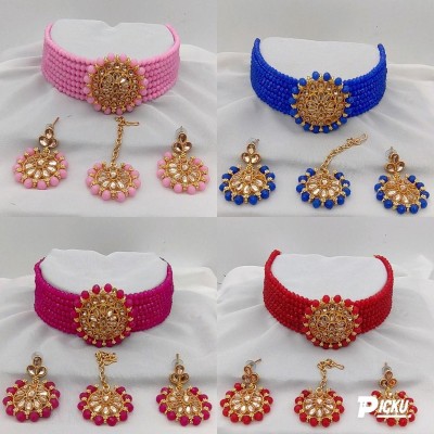 JMBW INTERNATIONAL Alloy Gold-plated Pink, Blue, Pink, Red Jewellery Set(Pack of 3)