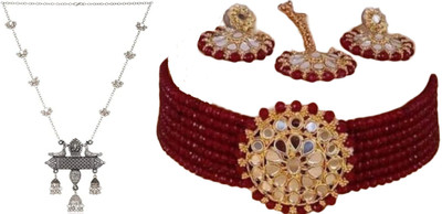 JMBW INTERNATIONAL Alloy Silver, Maroon Jewellery Set(Pack of 2)