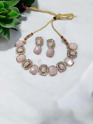R A Enterprises Alloy Gold-plated Pink Jewellery Set(Pack of 1)