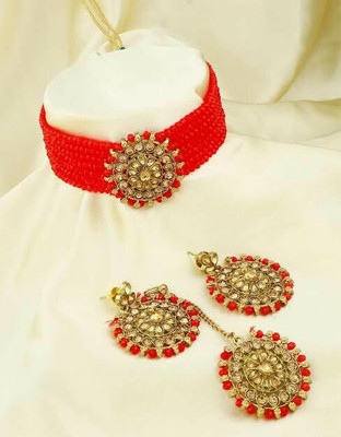 Gorgeous Gems Brass Red, Gold Jewellery Set(Pack of 1)