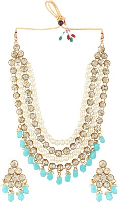 White pearl Crystal Gold-plated Blue, White Jewellery Set(Pack of 1)