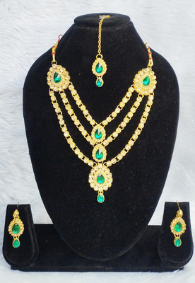 SweetArt Alloy Gold-plated Green Jewellery Set(Pack of 1)