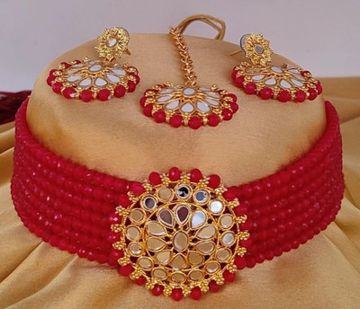 Ruhi Brass 999 Silver Red Jewellery Set(Pack of 1)