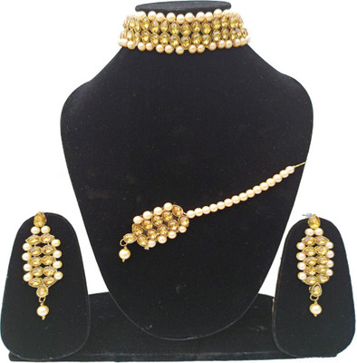 Uniquedezines Metal Gold-plated Gold, White Jewellery Set(Pack of 1)
