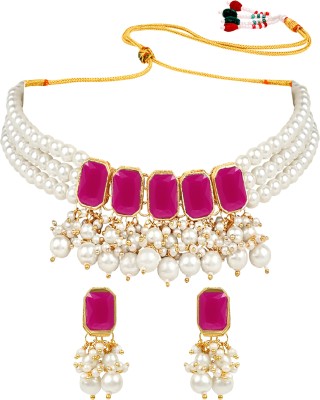 PEORA Alloy Gold-plated Pink Jewellery Set(Pack of 3)