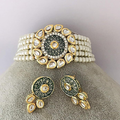 Shree Jai Sai Art Alloy Gold-plated Green Jewellery Set(Pack of 1)