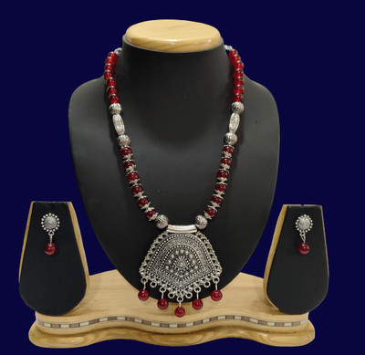 HARIHARA FASHION Oxidised Silver Maroon, Silver Jewellery Set(Pack of 1)