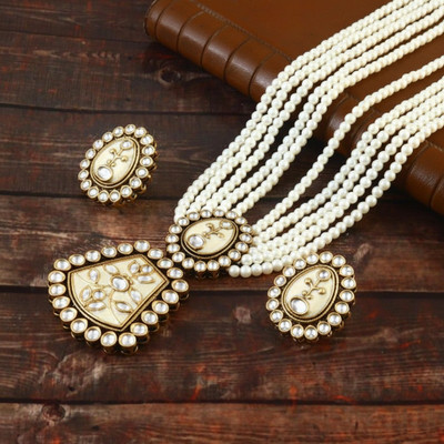 Nivaasa Home Store Zinc Gold-plated White Jewellery Set(Pack of 1)