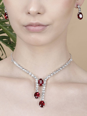 SKG Fashion Store Alloy Silver Red Jewellery Set(Pack of 1)