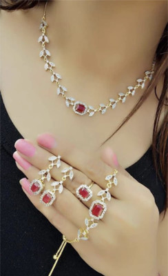 M Creations Alloy Gold-plated Red Jewellery Set(Pack of 5)