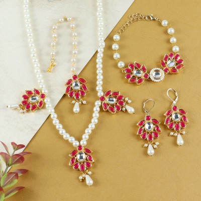 Asthetika Kids Alloy Gold-plated Red, White Jewellery Set(Pack of 4)