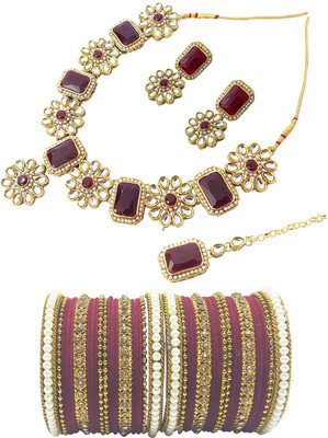 Chrishan Alloy Gold-plated Maroon Jewellery Set(Pack of 1)