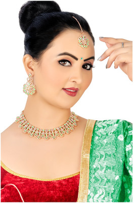 triveni creations Alloy Gold-plated Green Jewellery Set(Pack of 1)