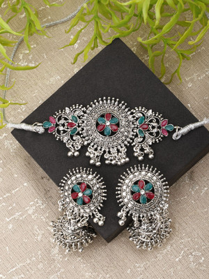 Shree Shyam Oxidised Silver Silver, Green, Maroon Jewellery Set(Pack of 3)