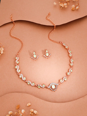 Sangria Brass Gold-plated Rose Gold, Green Jewellery Set(Pack of 1)