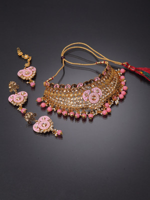 Anika's Creation Alloy Gold-plated Pink Jewellery Set(Pack of 1)