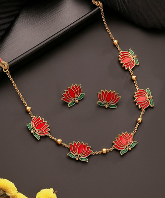 Orangenysha Brass Gold-plated Red Jewellery Set(Pack of 3)