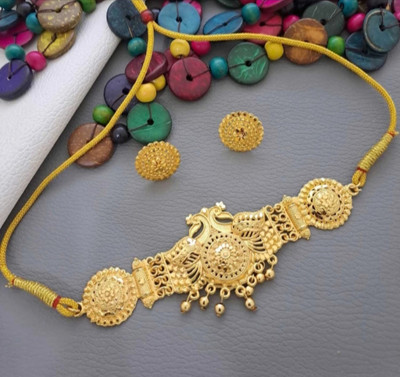 krishna jewel Alloy Gold-plated Gold Jewellery Set(Pack of 3)