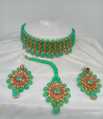 Chikku Alloy Gold-plated Turquoise Jewellery Set(Pack of 1)