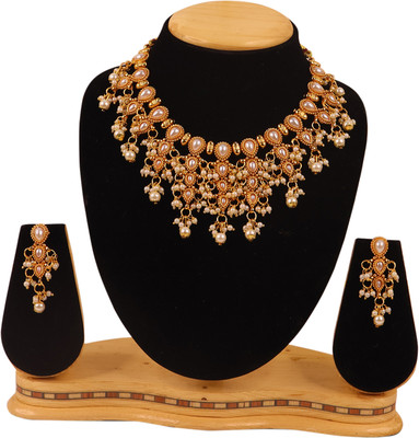 Swarajshop Brass, Copper Gold-plated White Jewellery Set(Pack of 1)
