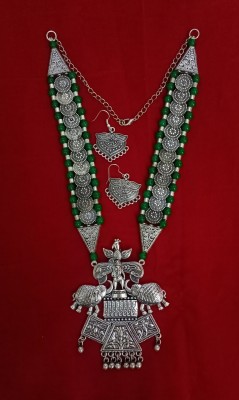 MAA Shakhambari Enterprises Oxidised Silver Silver Green Jewellery Set(Pack of 1)