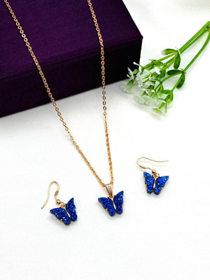 EKTASALESS Brass Gold-plated Blue Jewellery Set(Pack of 1)