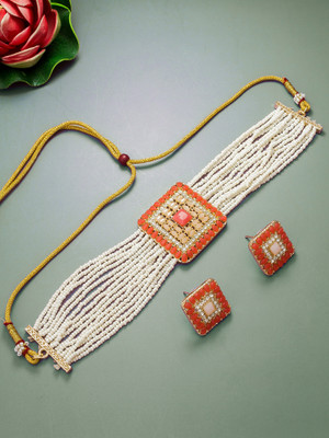 AADITA Alloy Gold-plated White, Orange Jewellery Set(Pack of 3)