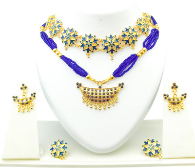 PC DEALER Copper Gold-plated Blue Jewellery Set(Pack of 2)