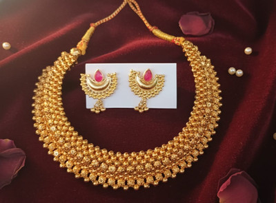 Jvell Collection Dori Gold-plated Gold, Pink Jewellery Set(Pack of 1)