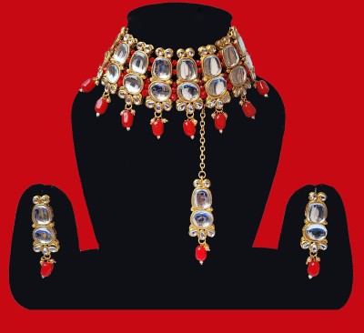 Arti creations Stone, Alloy Gold-plated Gold, Red Jewellery Set(Pack of 3)