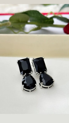 DENICRAAS Black BigStone Drop Earrings for Girls&Women–Party Wear Matching Outfit Earrings Diamond Alloy Drops & Danglers